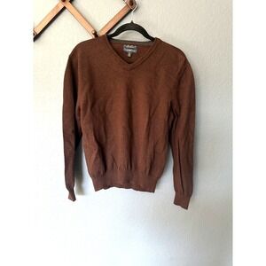 Club Room Estate V-Neck 100% Merino Wool Sweater Brown Preppy Pullover Size M